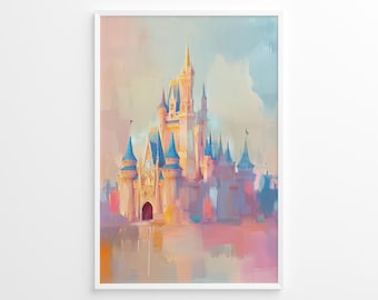 Pastel Castle Painting Poster, Fantasy Wall Art, Kid’s Room Poster, Playroom Wall Art, Magic Kingdom Poster, Nursery Wall Art