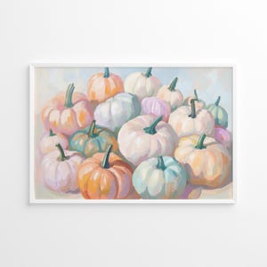 Pastell Kürbis Ernte Poster, Herbst Rustikale Wand Dekoration, Gemütliche Bauernhaus Herbst Kunstwerk, Skurrile Saisonale Thanksgiving Szene