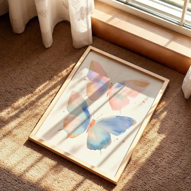 Two Pastel Butterflies Poster, Colorful Abstract Insect Wall Art Print, Animal Watercolor Decor, Tween Girl’s Room, Butterfly Art Print image 5