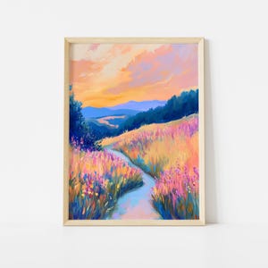Colorful Sunset Wildflower Poster, Colorful Meadow Abstract Landscape Wall Art, Vibrant Nature Field Print, Spring Summer Poster Print