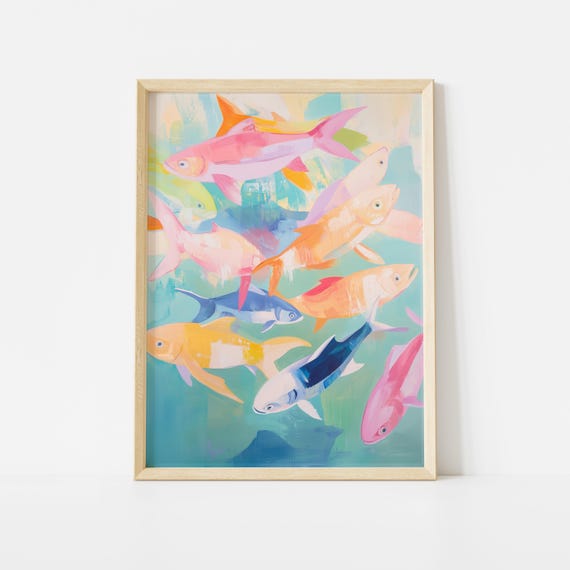 Colorful Fish Poster, Coastal Wall Decor, Vibrant Beach House Art, Maximalist Vintage Print, Ocean Wall Poster, Nautical Decor