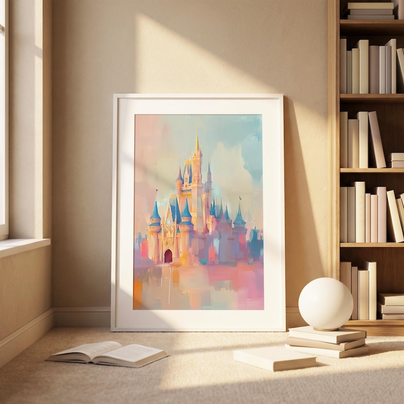 Pastel Castle Painting Poster, Fantasy Wall Art, Kid’s Room Poster, Playroom Wall Art, Magic Kingdom Poster, Nursery Wall Art image 3