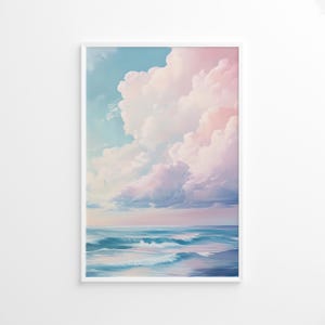 Ozean Wolke Poster, Küsten Sonnenaufgang Sonnenuntergang Kunst, Wolke Wandkunst, Strand Haus Dekor, rosa Himmel Sommer Druck, Bunter Ozean