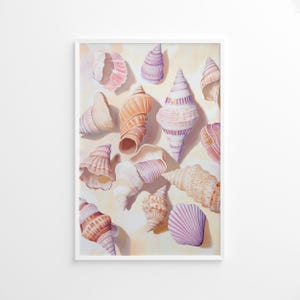 Poster di conchiglie, arte murale costiera pastello, stampa della collezione di conchiglie da spiaggia, decorazione della natura oceanica, opera d&#39;arte nautica estiva