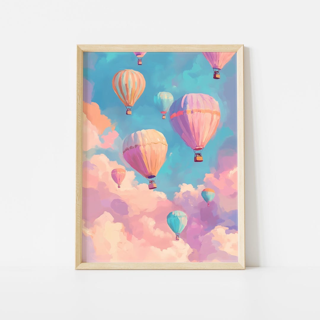 Whimsical Hot Air Balloon Poster, Colorful Girl’s Room Wall Art Print ...