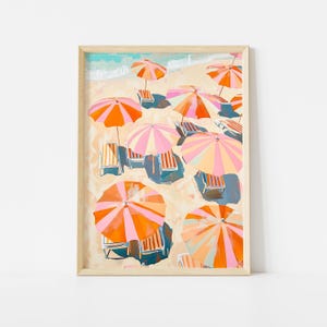 Striped Beach Umbrella Aerial Poster, Colorful Coastal Wall Art, Pastel Summer Decor, Italian Riviera Print, Beach House Poster Print