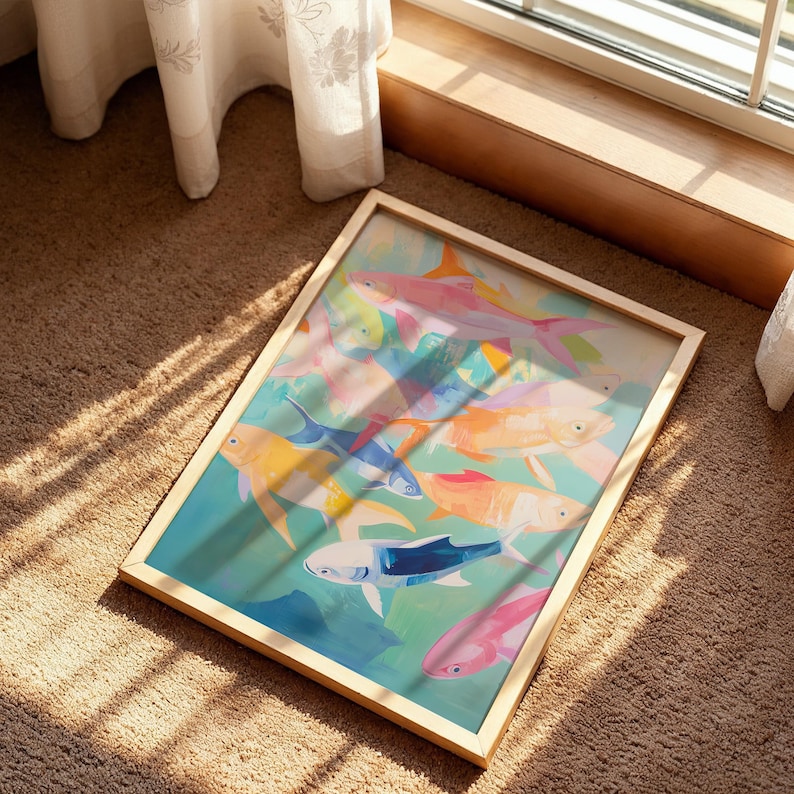 Colorful Fish Poster, Coastal Wall Decor, Vibrant Beach House Art, Maximalist Vintage Print, Ocean Wall Poster, Nautical Decor image 5