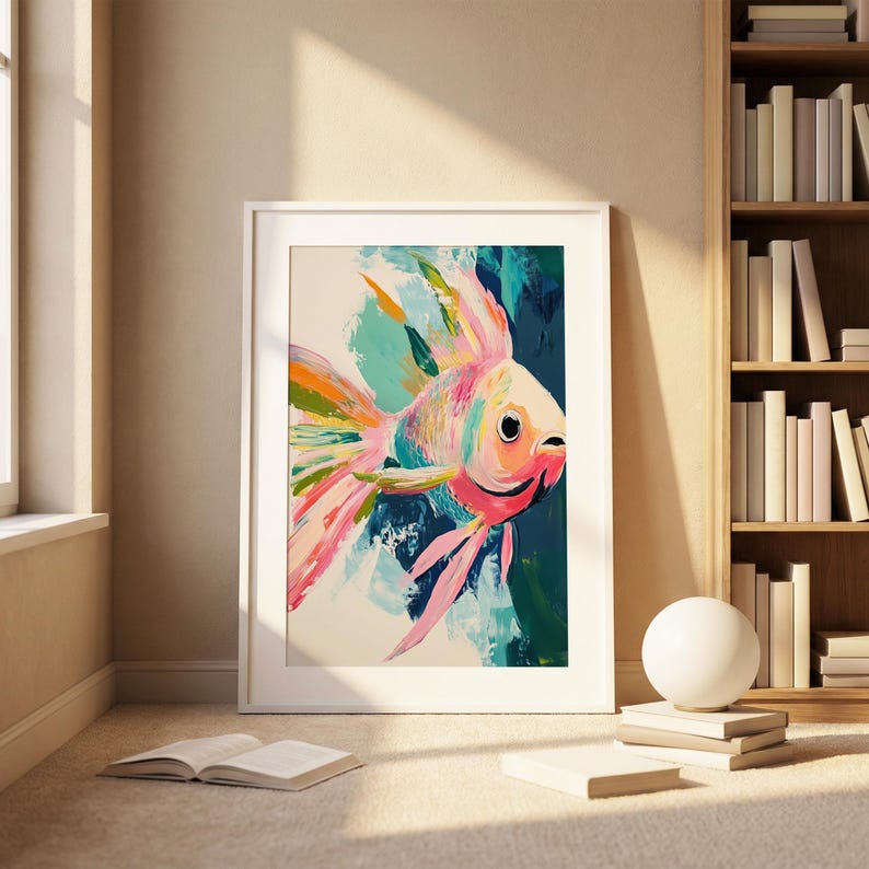 Angel Fish Poster, Coastal Wall Art, Rainbow Ocean Art, Sea Creature Print, Colorful Fish Poster, Coastal Decor Poster, Beach House Print image 3