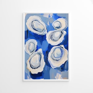 Blue Oyster Poster, Coastal Wall Art, Kitchen Print, Beach House Decor, Summer Wall Print, Dining Room Poster, Seafood Art Print
