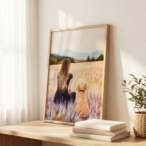 Girl and Goldendoodle Poster, Dog Lover Decor, Meadow Wall Art, Pet Digital Download, Wildflower Poster, Nature Decor Poster image 2