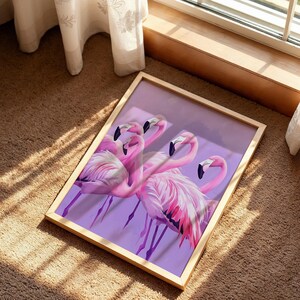 Pink Flamingo Poster, Purple Summer Coastal Wall Art, Tropical Beach House Animal Print, Girly Pastel, Purple Flamingo Art image 5