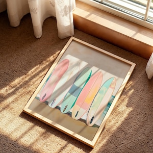 Pastel Surfboard Poster, Beach Coastal Wall Art, Colorful Ocean Surf Print, Summer Sea Decor image 5