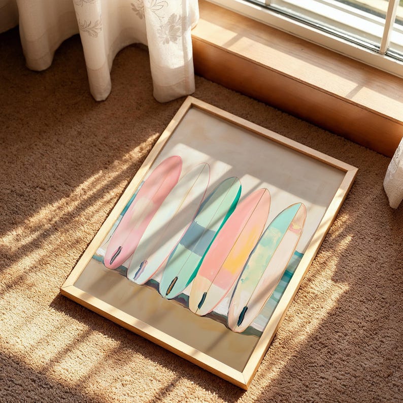 Pastel Surfboard Poster, Beach Coastal Wall Art, Colorful Ocean Surf Print, Summer Sea Decor image 5