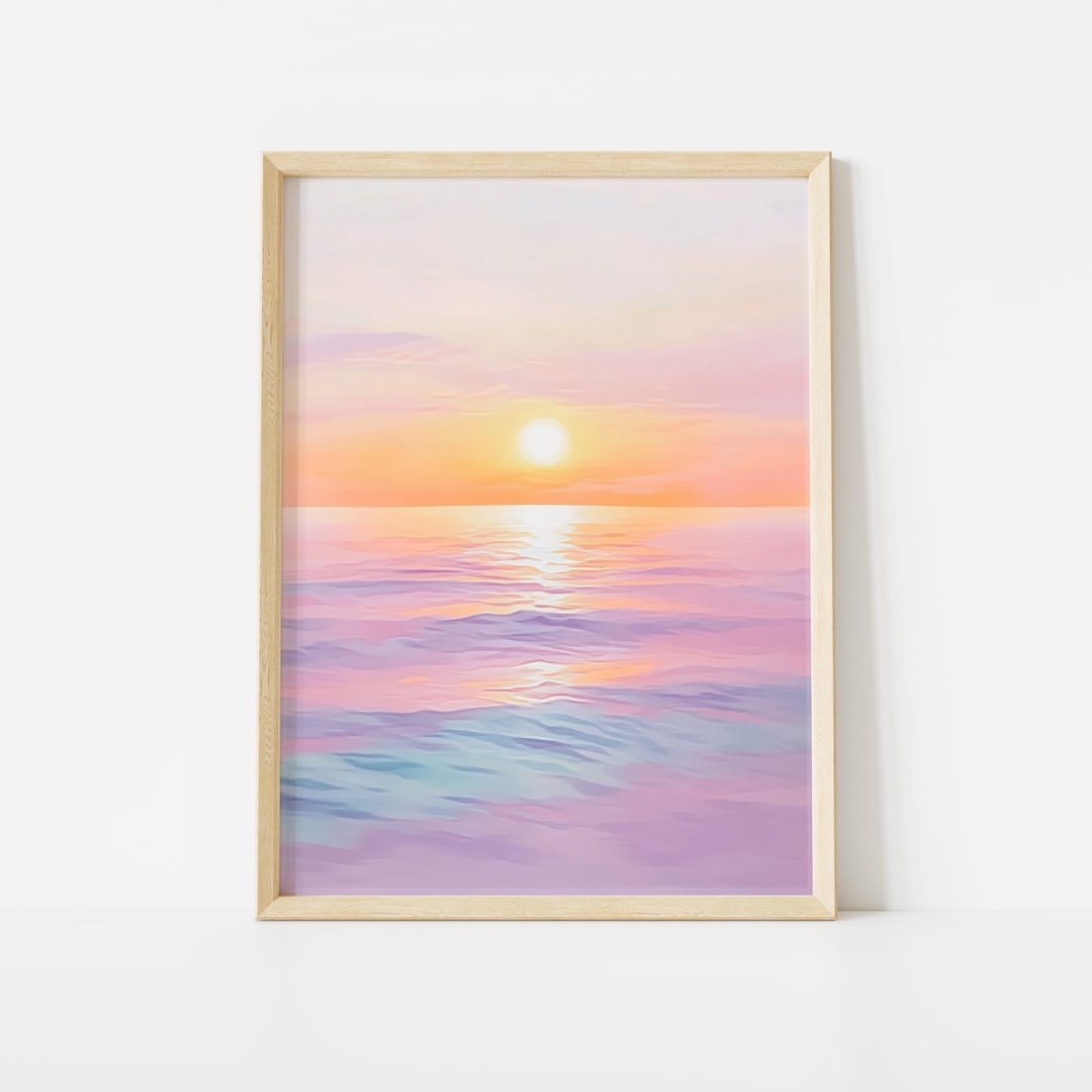 Pastel Ocean Sunset Poster, Serene Seascape Wall Art Print, Tranquil ...