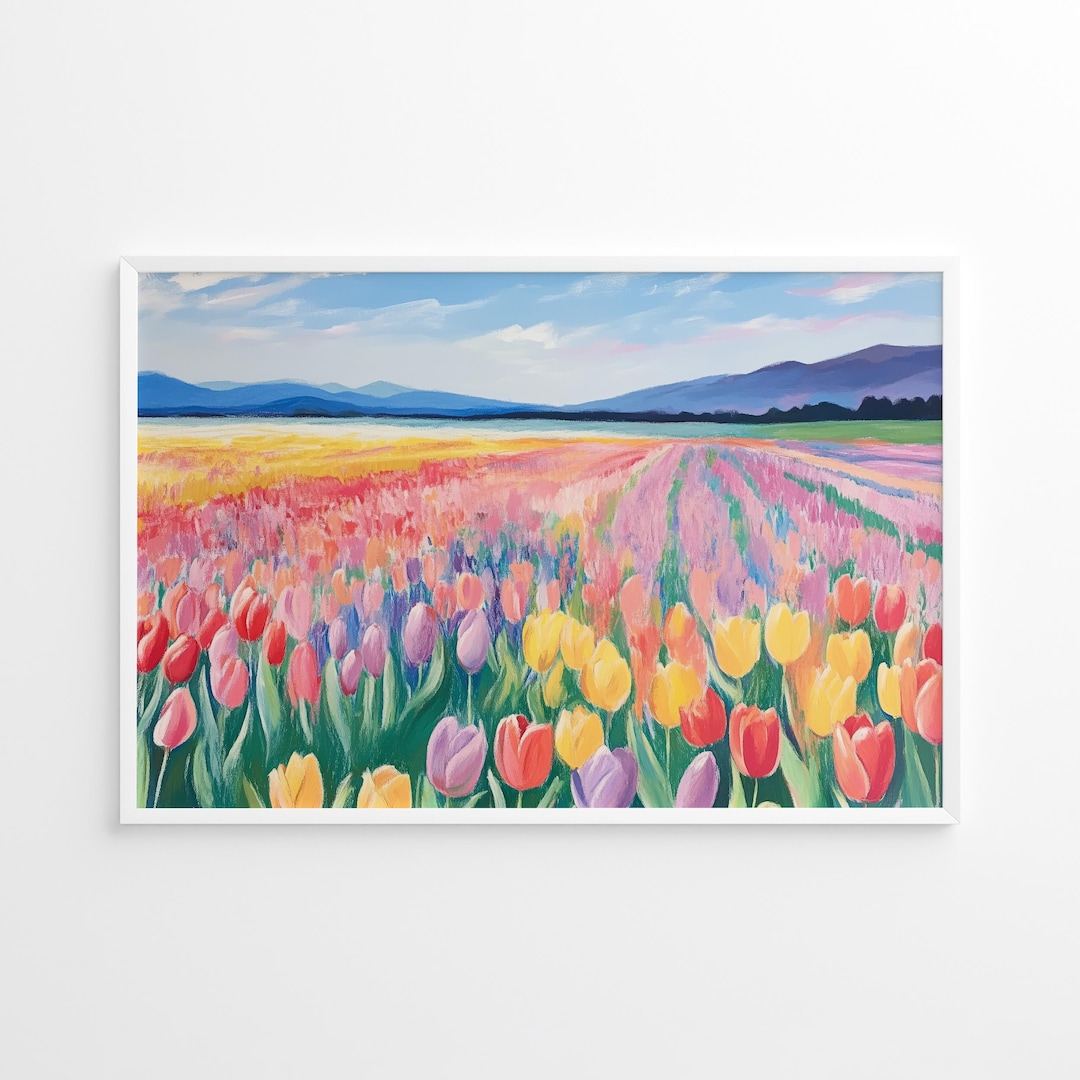 Pastel Tulip Field Poster, Spring Landscape Wall Art, Pink Flower Farm ...