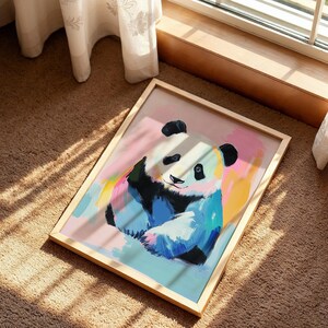 Póster de panda colorido, arte mural de animales en tonos pastel, impresión de ilustración de oso tierno, decoración caprichosa de vida silvestre imagen 5