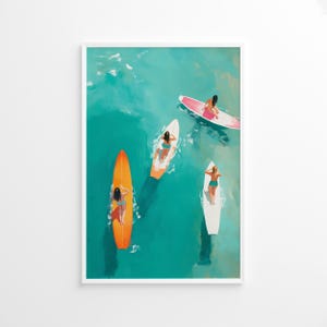 Luft Surfer Mädchen Poster, Küsten Wandkunst, Ozean Poster Druck, Strandhaus Dekor, Sommer Wandkunst, Türkis Kunstdruck, Surf Poster