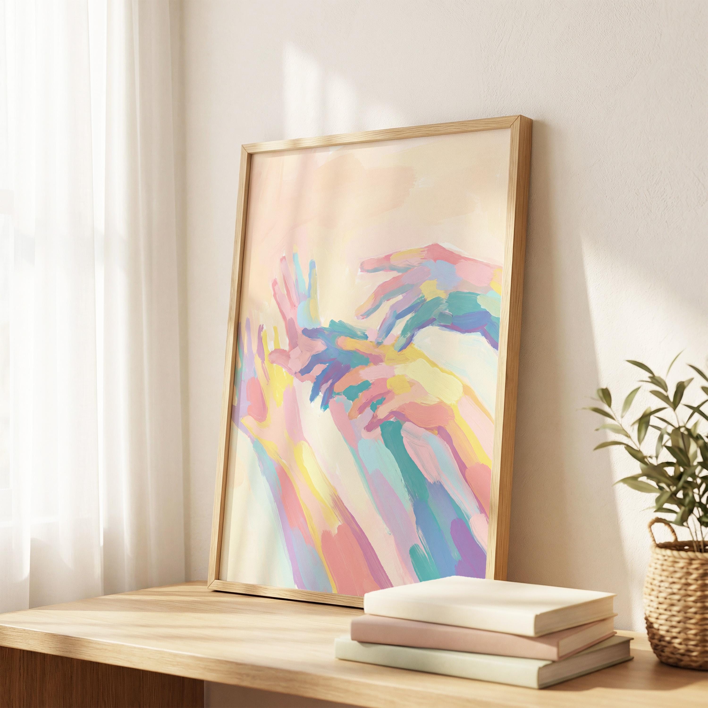 Colorful Reaching Hands Art Print, Abstract Impressionist Painting - Etsy