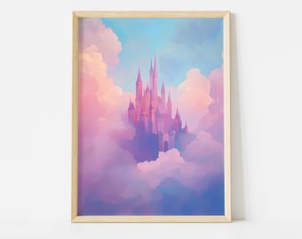 Fairy Tale Castle Painting Poster, Fantasy Wall Art, Kid’s Room Poster, Playroom Wall Art, Magic Kingdom Poster, Nursery Wall Art