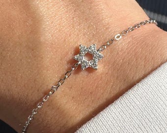 Star of David Bracelet Sterling Silver with Cubic Zirconia