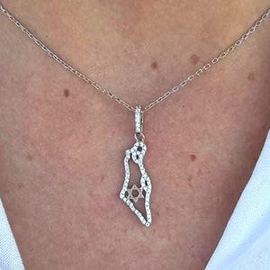 Map of Israel with Star of David necklace sterling silver 925
