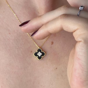 14K Gold Plated Silver Necklace,Four Leaf Clover Necklace,Minimalist Clover Necklace,925 Sterling Silver Necklace,Clovers Necklaces