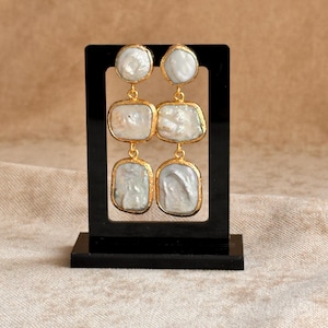 Handmade Natural Pearl Earrings, Gold Plated Elegant and Shiny Women&#39;s Earrings, Dangling Vintage Bridal Jewelry,Real Baroque Pearl Earrings