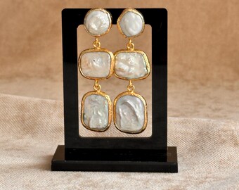 Boucles D'oreilles Plaqué Or Rose Avec Perle D'eau Douce - Hauteur 2 Cm, Neuves Avec étiquettes, Fabriqué Aux Philippines