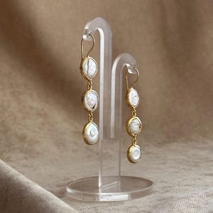 Natural Water Pearl Earrings, Round Cut Baroque Pearl Earrings, Dangle Pearl Earrings, Dainty Gold Plated Earrings, Long Pearl Earrings