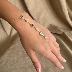 925 Sterling Silver Gold Plated Shahmaran Bracelet, Geometric Colored Stone Hand Chain, Dainty Birthstone Bracelet, Silver Basilisk Bracelet
