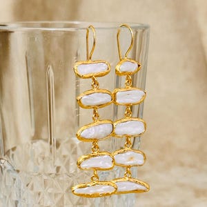 Natürliche Süßwasserperle Ohrringe, Barocke Perle Ohrringe, Lange Anhänger Ohrringe, Braut Ohrringe, Hochzeitsschmuck, Einzigartige Perle Ohrringe
