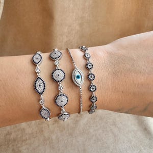 Evil Eye Armband, zierliches 925 Sterling Silber verstellbarer Aufzug Armband, Schutzarmband, Evil Eye Schmuck, Blue Eye Armband, Evil Eye