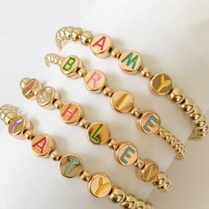 Name Bracelets, Personalized Letter Bead Bracelets, Gold Beaded Bracelets, Gold Letter Bracelets, Women's Bracelets, Stacked Bracelets
