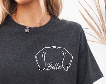 Maglietta orecchie di cane personalizzate, maglietta con nome di cane personalizzato, regalo per amanti dei cani, maglietta per mamma amante dei cani, regalo di Natale per amanti dei cani