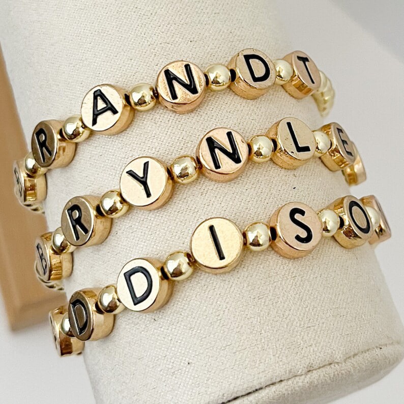 Name Bracelets. Personalized Letter Bead Bracelets, Gold Beaded Bracelets, Gold Letter Bracelets, Women's Bracelets, Stacked Bracelets image 2