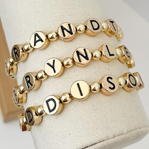 Name Bracelets. Personalized Letter Bead Bracelets, Gold Beaded Bracelets, Gold Letter Bracelets, Women's Bracelets, Stacked Bracelets image 1