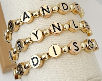 Name Bracelets. Personalized Letter Bead Bracelets, Gold Beaded Bracelets, Gold Letter Bracelets, Women's Bracelets, Stacked Bracelets