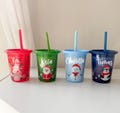 Kids Christmas Cup / Christmas Party Cups / Personalized Holiday Cups / Cups with Lid and Straw / Snowman Reindeer Santa Penguin Cups