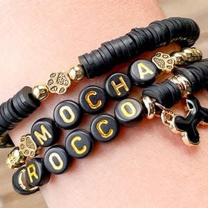 Dog Bracelet, Dog Name Bracelet, Beaded Bracelet, Letter Bracelet, Gold Beaded Bracelet