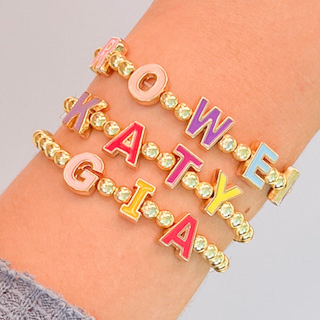 Name Bracelets Initial Bracelets Letter Bracelets Beaded Etsy