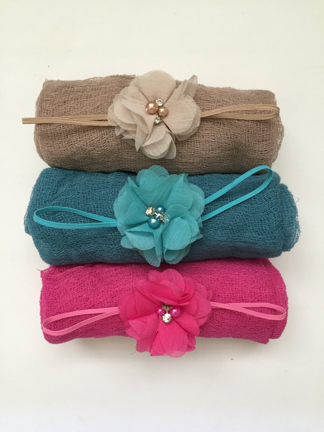 Baby Headband Wrap Set Newborn Headband Swaddle Cheesecloth Etsy