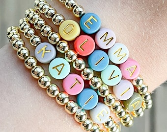 Letter Name Bracelets, Beaded Bracelets, Gold Beaded Name Bracelets, Personalized Bracelets, Gifts for Her