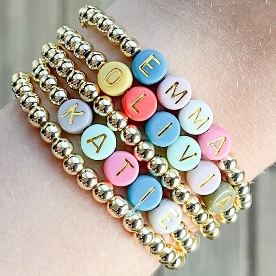 Letter Name Bracelets Beaded Bracelets Gold Beaded Name Bracelets Personalized Bracelets Gifts for Her