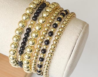 Gold Beaded Bracelet, Black Beaded Bracelet, Personalized Bracelets, Black Gold Beaded Bracelets, Stackable Bracelets, Gold and Black