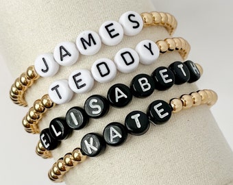 Letter Name Bracelets, Beaded Bracelets, Gold Beaded Name Bracelets, Personalized Bracelets, Gifts for Her