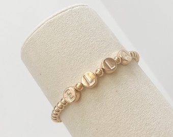 Name Bracelets | Personalized Letter Bead Bracelets | Gold Beaded Bracelets | Gold Letter Bracelets | Women's Bracelets | Stacked Bracelets