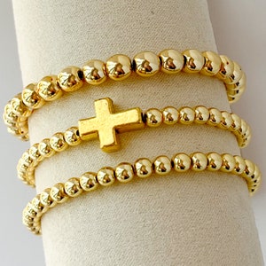 Cross Bracelet Beaded Bracelet in Gold Stacked Bracelets Stackable Bracelets Personalized Bracelets Cross