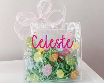 Bolsa de canasta de Pascua, bolsa de regalo de Pascua personalizada, bolsa de huevos de Pascua personalizada para la búsqueda de huevos, golosinas y dulces o recuerdos de la búsqueda de huevos de Pascua, Pascua