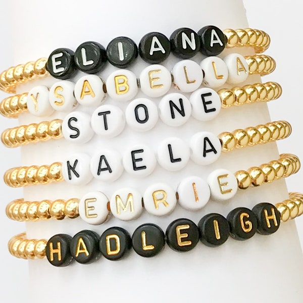 Name Bracelet, Stacked Letter Bracelets, Beaded Bracelets, Personalized Name Bracelets, Letter Bead Bracelets, Women, Girls, Bridal Gifts