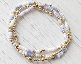 Colorful 14k Gold Filled Bracelet | 9mm Seed Bead Bracelet | 3mm 14k Gold Filled Bracelet | Gold Bead Bracelet | Womens Stacking Bracelet